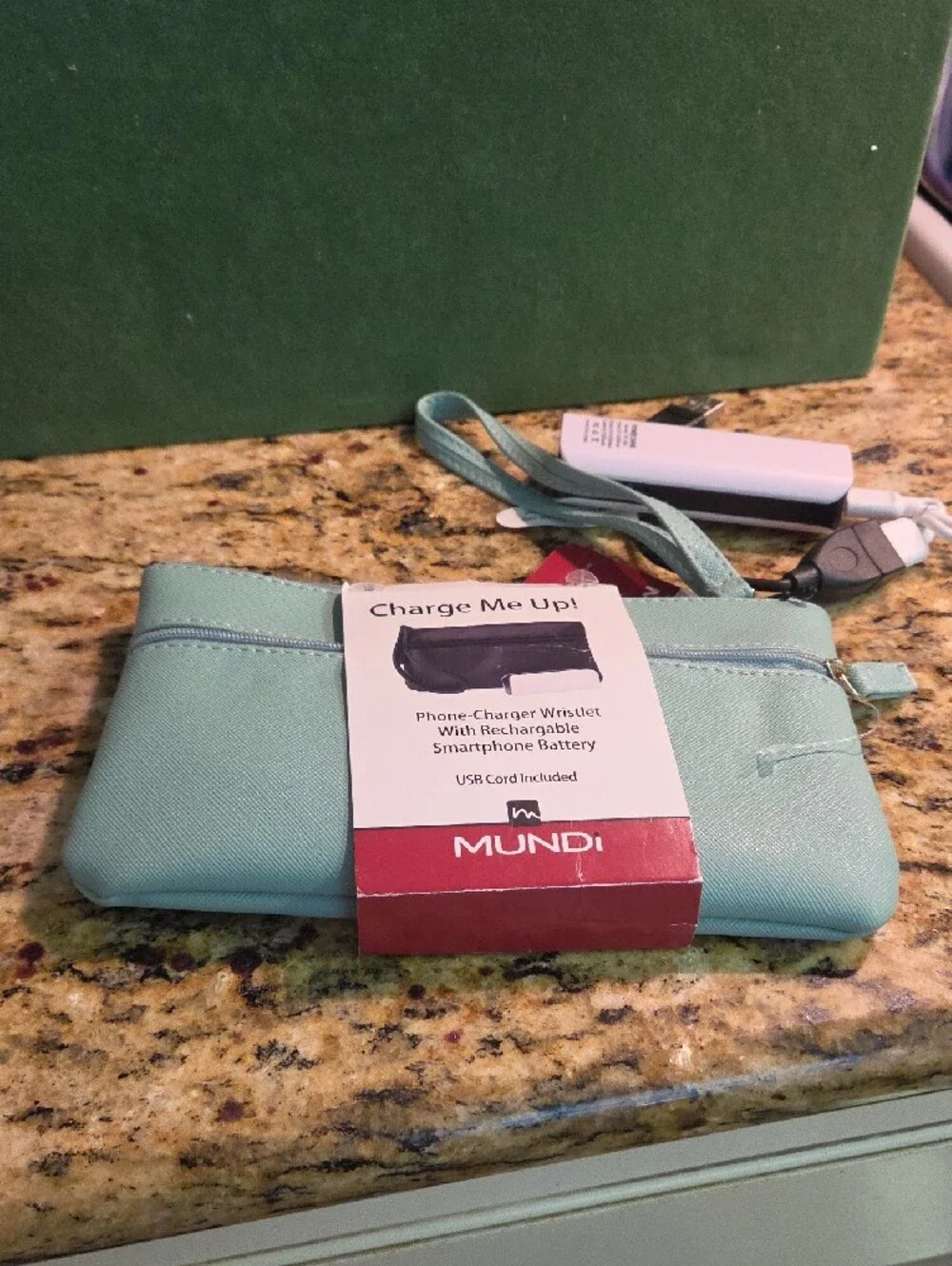 mundi Mint Blue Wristlet Charger Pouch with Detachable Power Bank